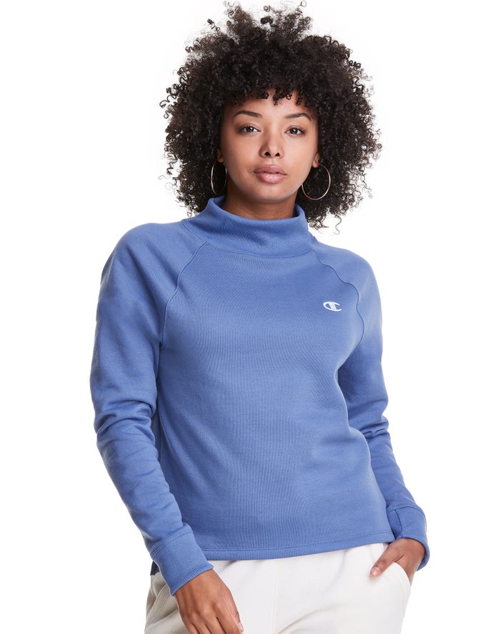 Sudadera Champion Mujer - Powerblend Fleece Mock Neck Embroidered Logo ( Azules ) 6305298-KN